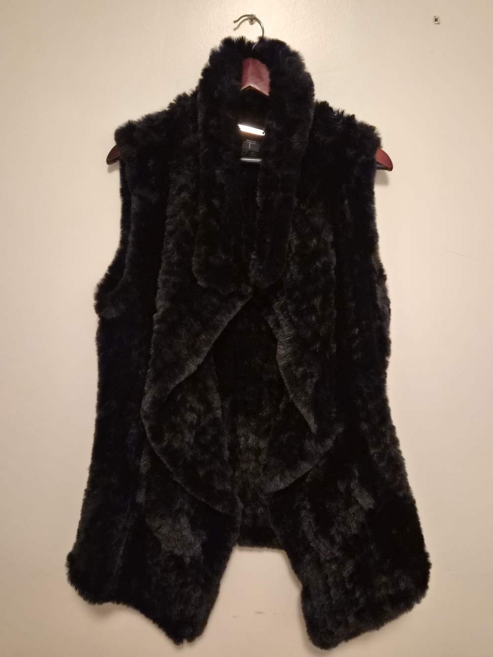 Tahari Black Faux Fur Draped Vest